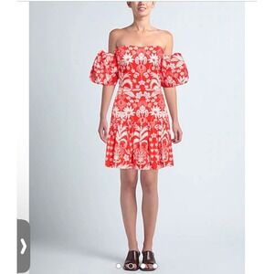 BORGO De Nor Ziggy Off Shoulder Brilliant Red And White Floral Mini Dress Size 8